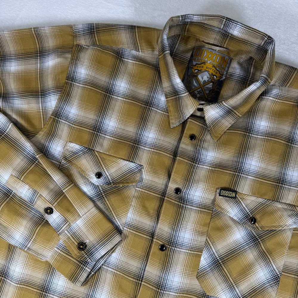 Dixxon Flannel Co The Sutter Plaid Button Up Shirt Mens Mustard Yellow Black 2XT